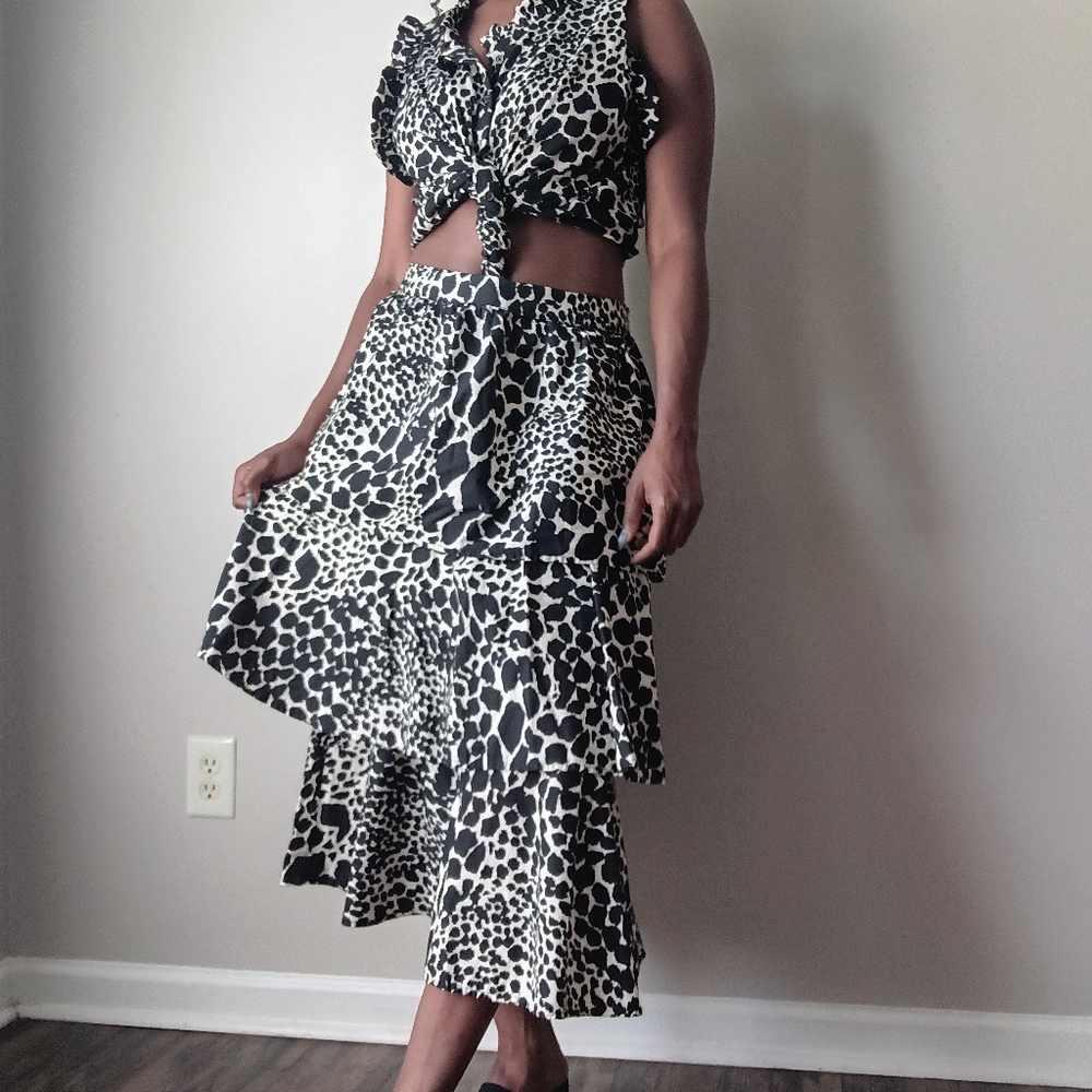 Animal Print Tiered Skirt